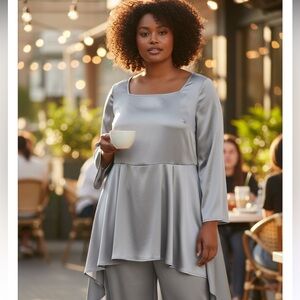 MIDNIGHT VELVET GRAY 2 PC. PANTSUIT. SIZE 24W 95% POLYESTER 5% SPANDEX LINED NWT